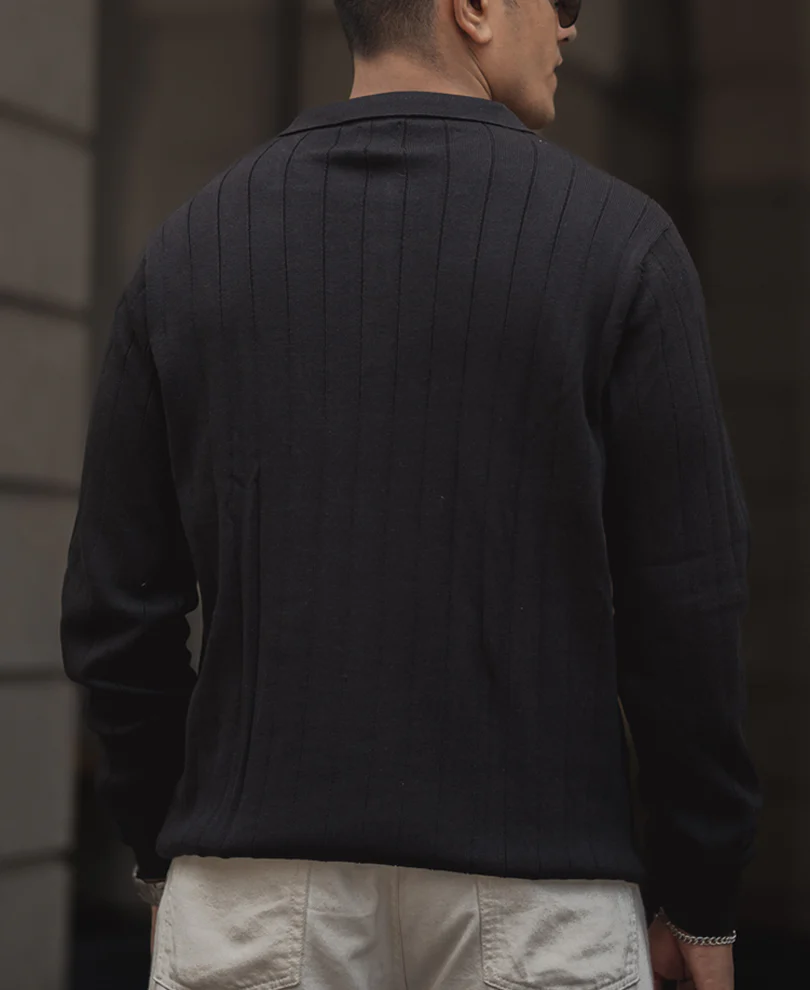 Black Knitted Regular Fit Full Sleeves T Shirt 100% Cotton - Image 3