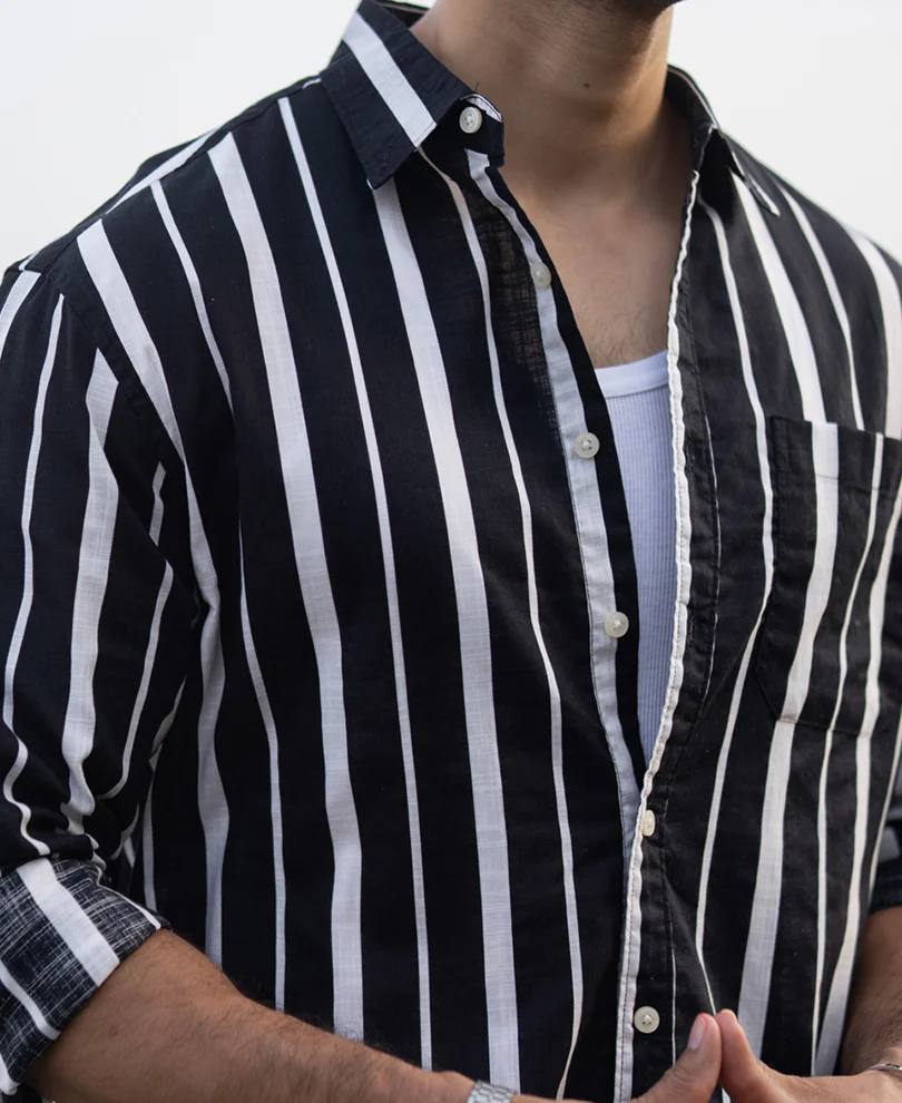 Black Lightweight Striped Shirt 100% Cotton - Image 4