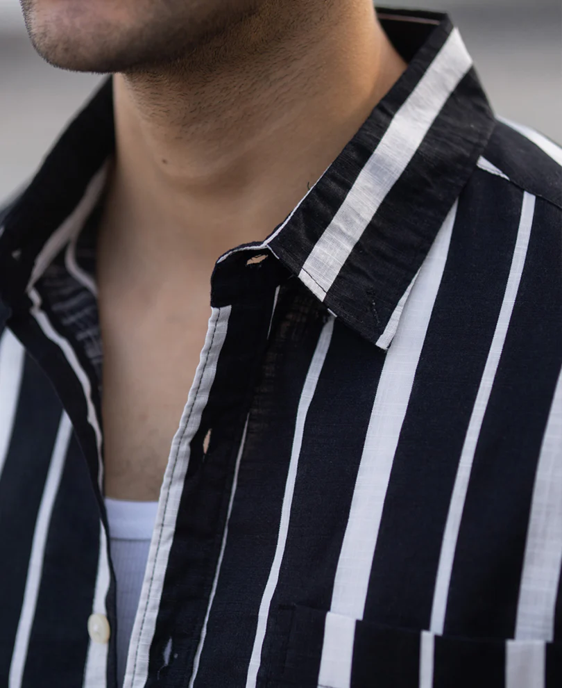Black Lightweight Striped Shirt 100% Cotton - Image 5