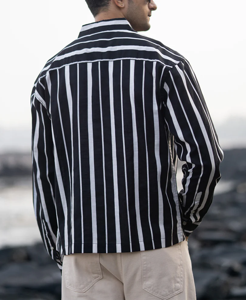 Black Lightweight Striped Shirt 100% Cotton - Image 6