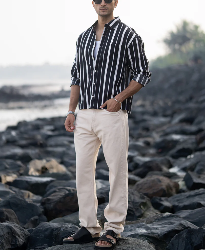 Black Lightweight Striped Shirt 100% Cotton - Image 7