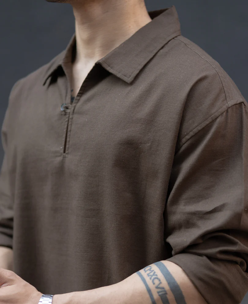 Brown Lightweight Structured Kurta Shirt 100% Cotton - Image 3