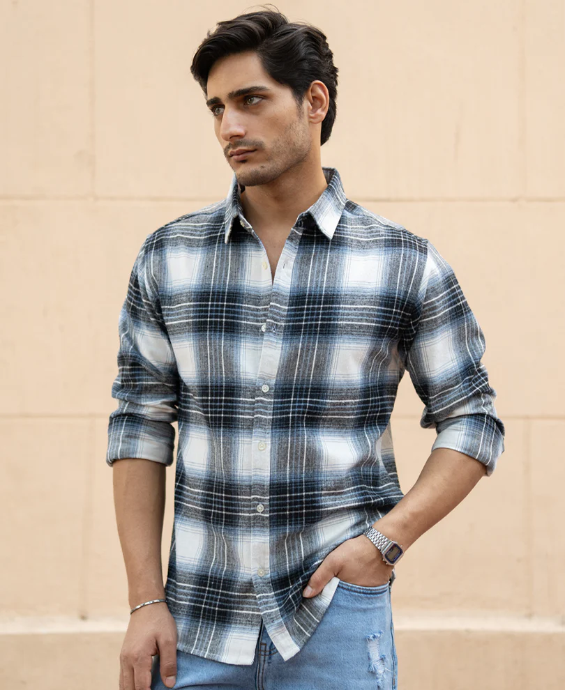 Black Lighweight Checks Shirt - Image 2
