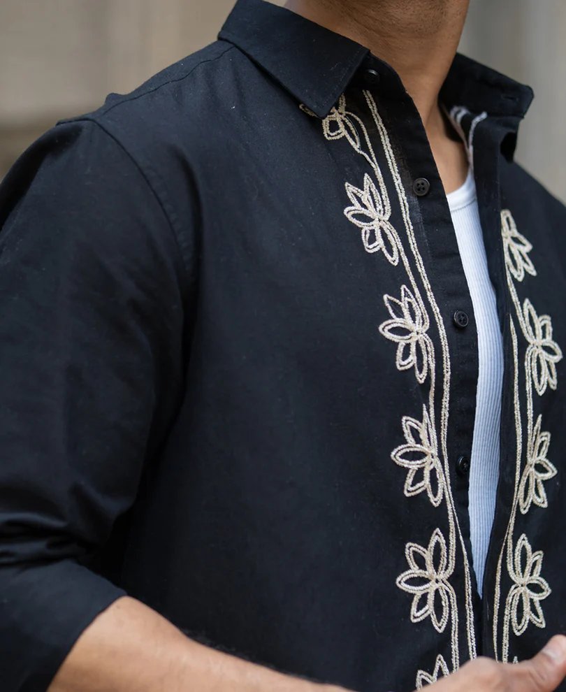 Black Lotus Embroidery Shirt - Image 4