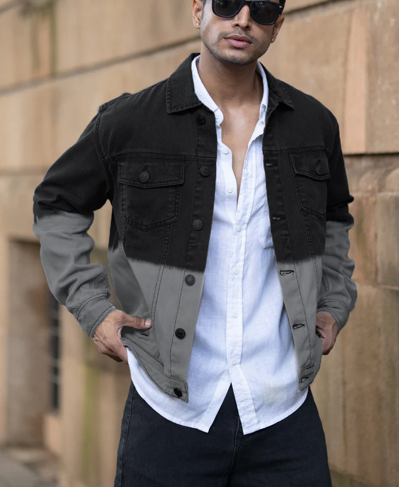 Black Ombre Denim Jacket 100% Cotton - Image 3