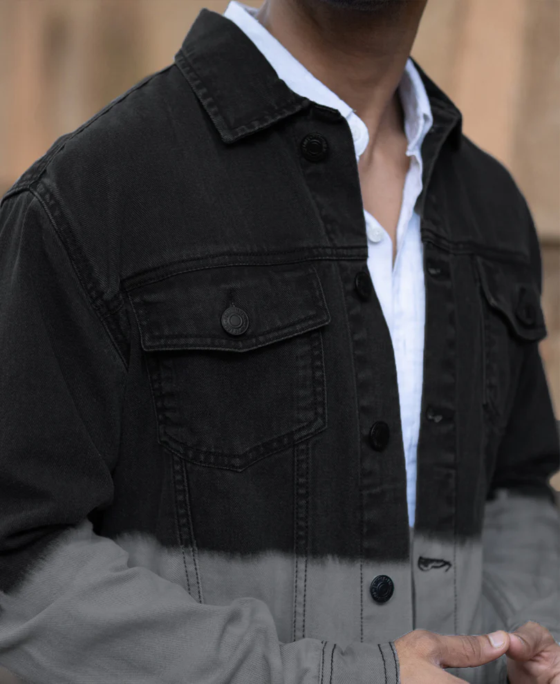 Black Ombre Denim Jacket 100% Cotton - Image 4