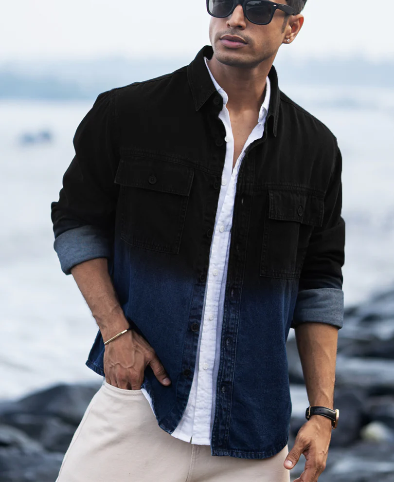 Black Ombre Denim Shirt 100% Cotton - Image 2