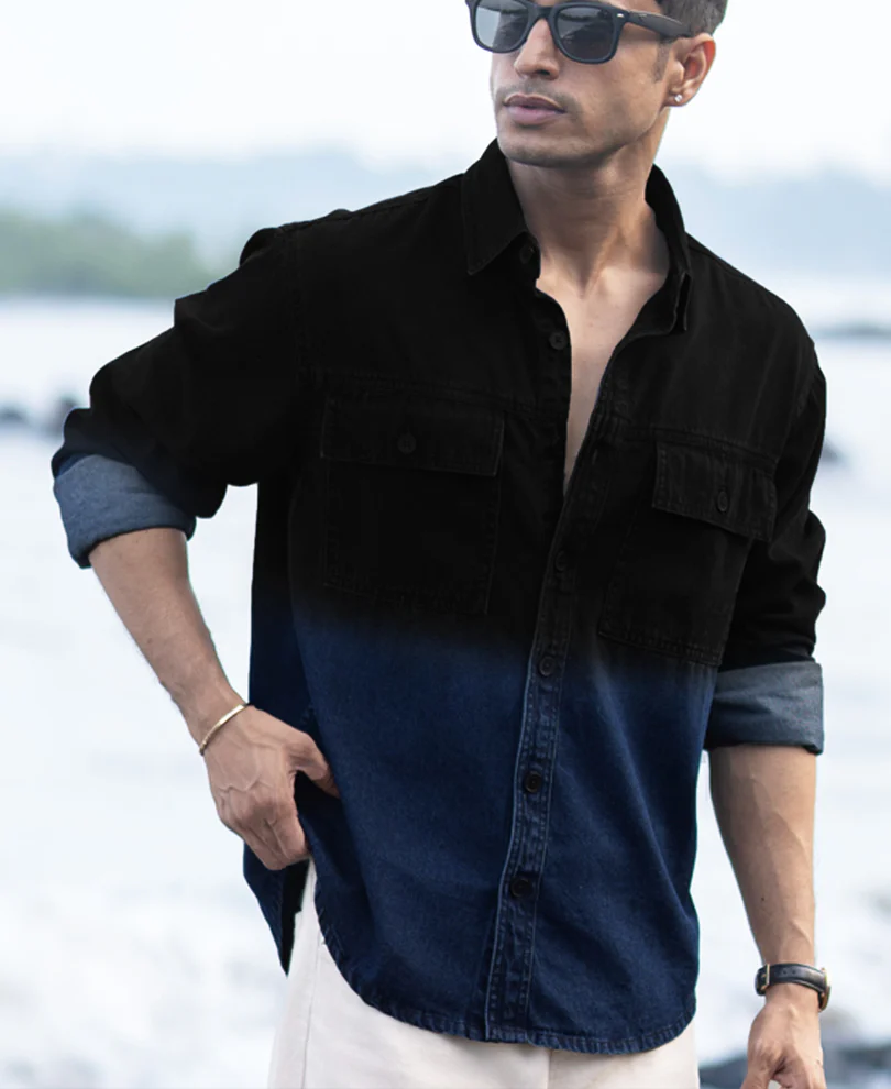 Black Ombre Denim Shirt 100% Cotton - Image 3