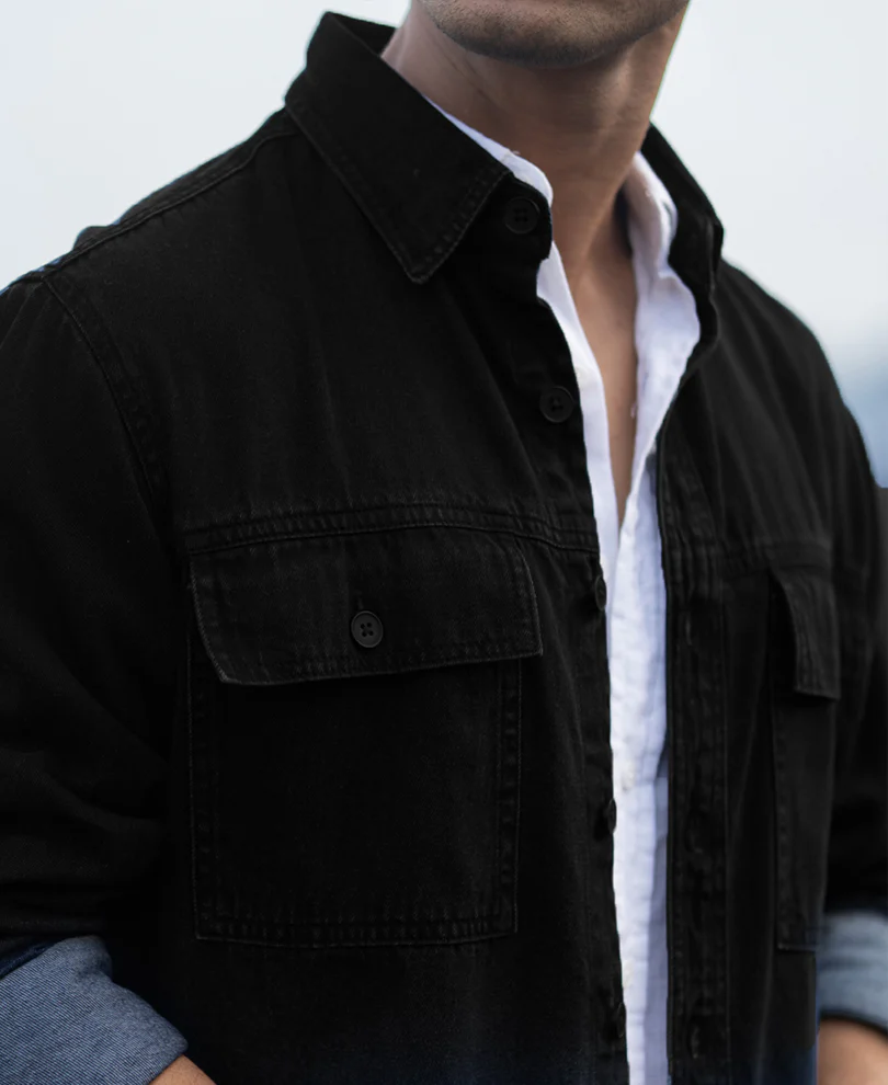 Black Ombre Denim Shirt 100% Cotton - Image 4