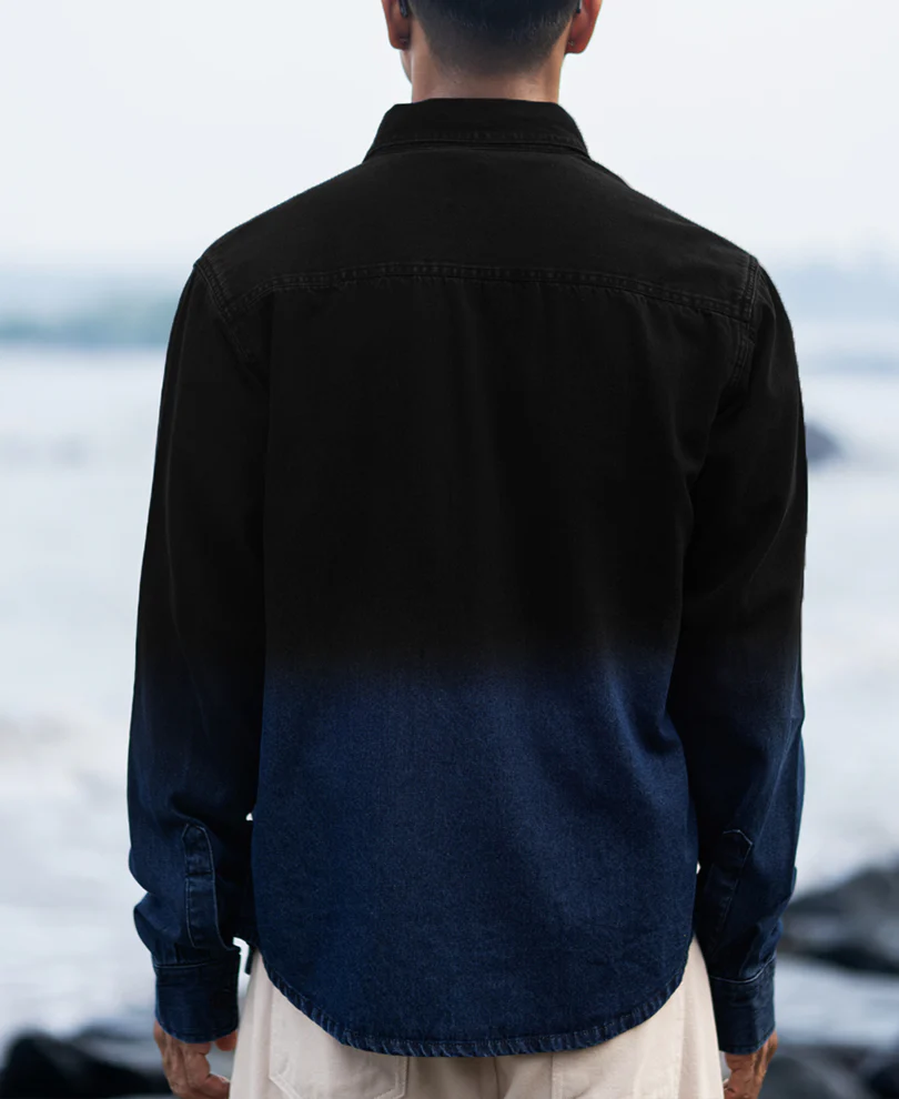 Black Ombre Denim Shirt 100% Cotton - Image 6