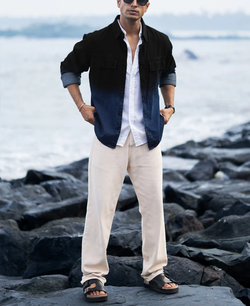Black Ombre Denim Shirt 100% Cotton - Image 7