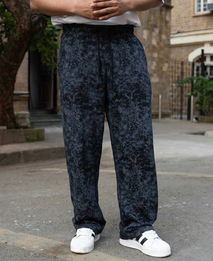 Black Printed Baggy Fit Trackpants 100% Cotton - Image 2