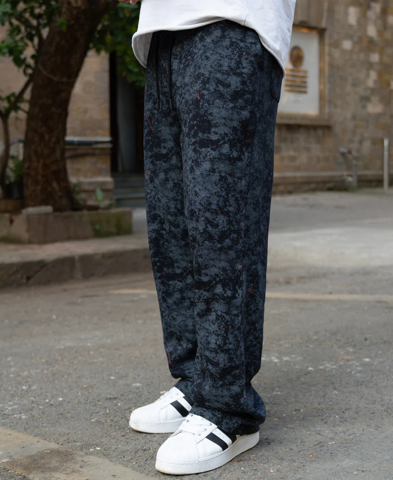 Black Printed Baggy Fit Trackpants 100% Cotton - Image 3