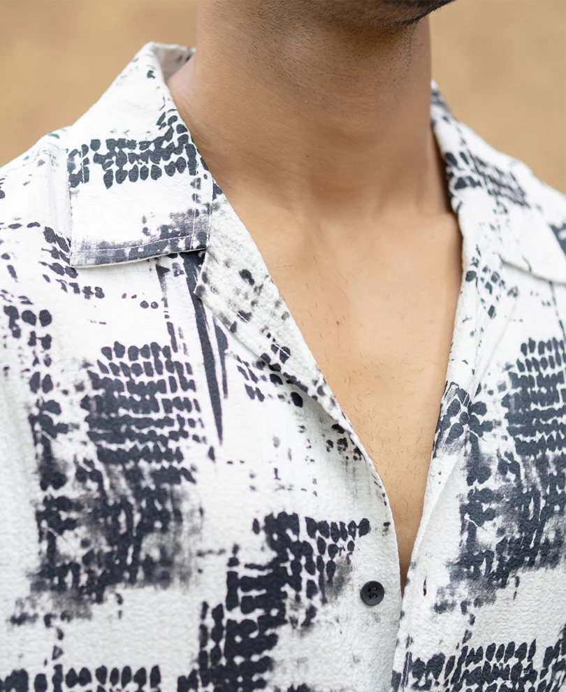 Black Printed Cuban Flowy Shirt - Image 3