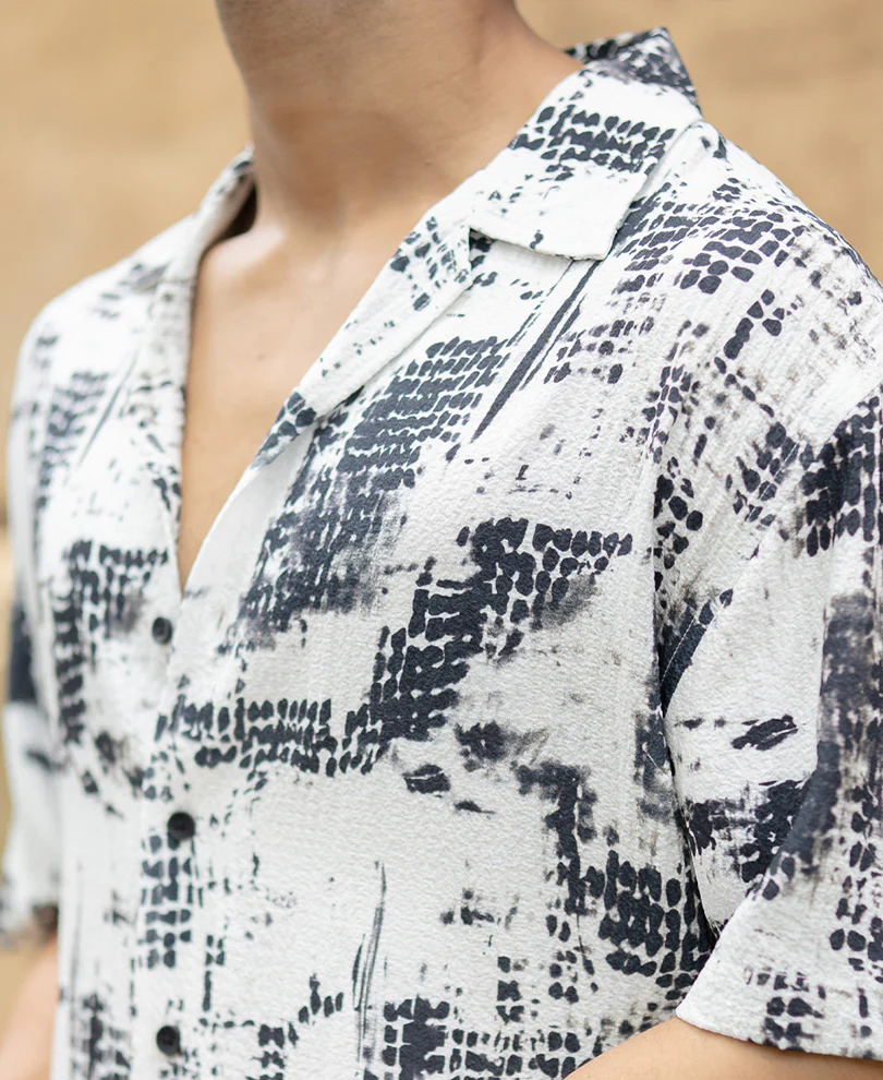 Black Printed Cuban Flowy Shirt - Image 4