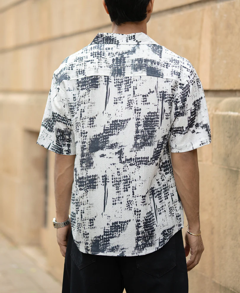 Black Printed Cuban Flowy Shirt - Image 5