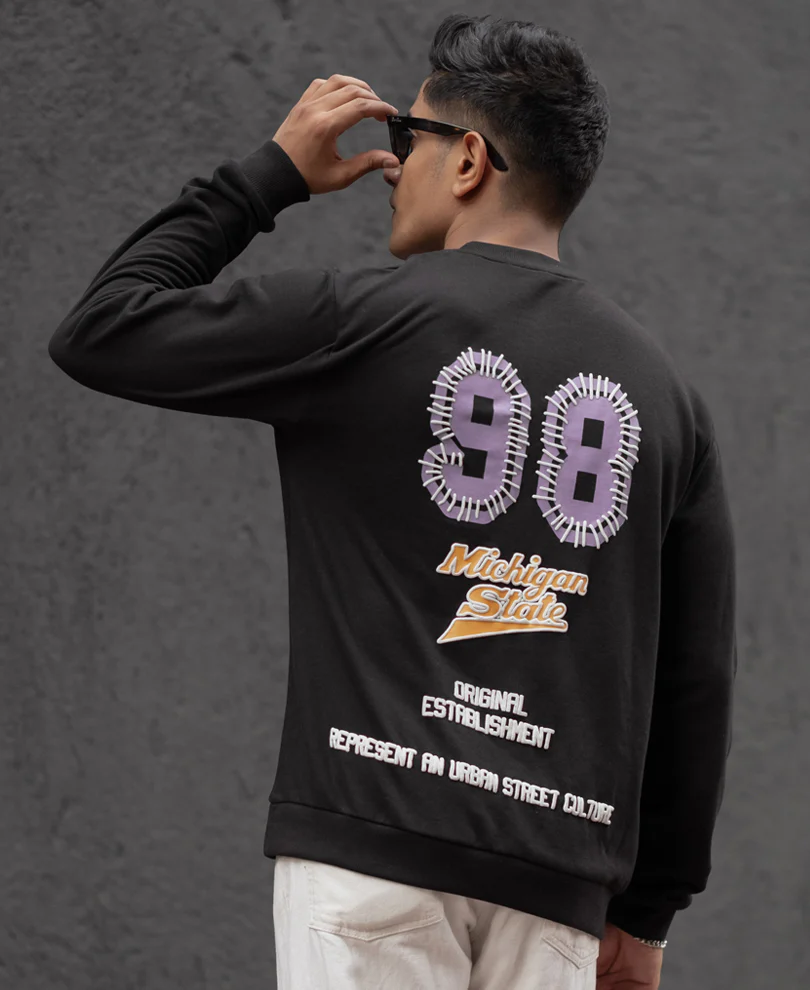 Black Printed Regular Fit Full Sleeves T-Shirt 100% Cotton - Image 2