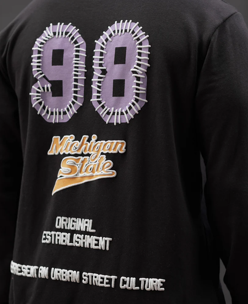 Black Printed Regular Fit Full Sleeves T-Shirt 100% Cotton - Image 4