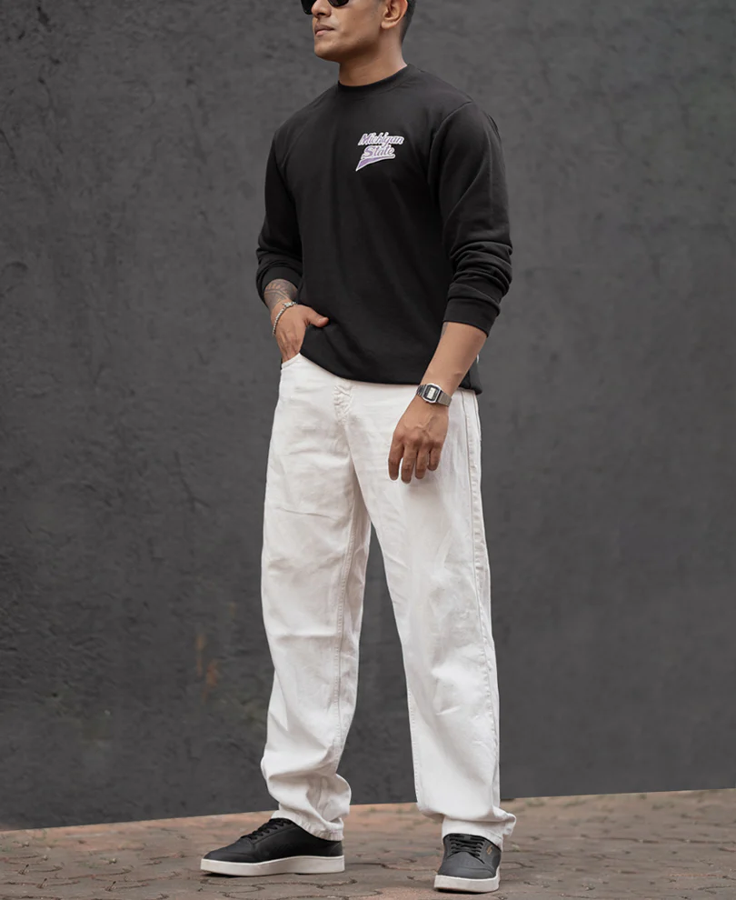 Black Printed Regular Fit Full Sleeves T-Shirt 100% Cotton - Image 5