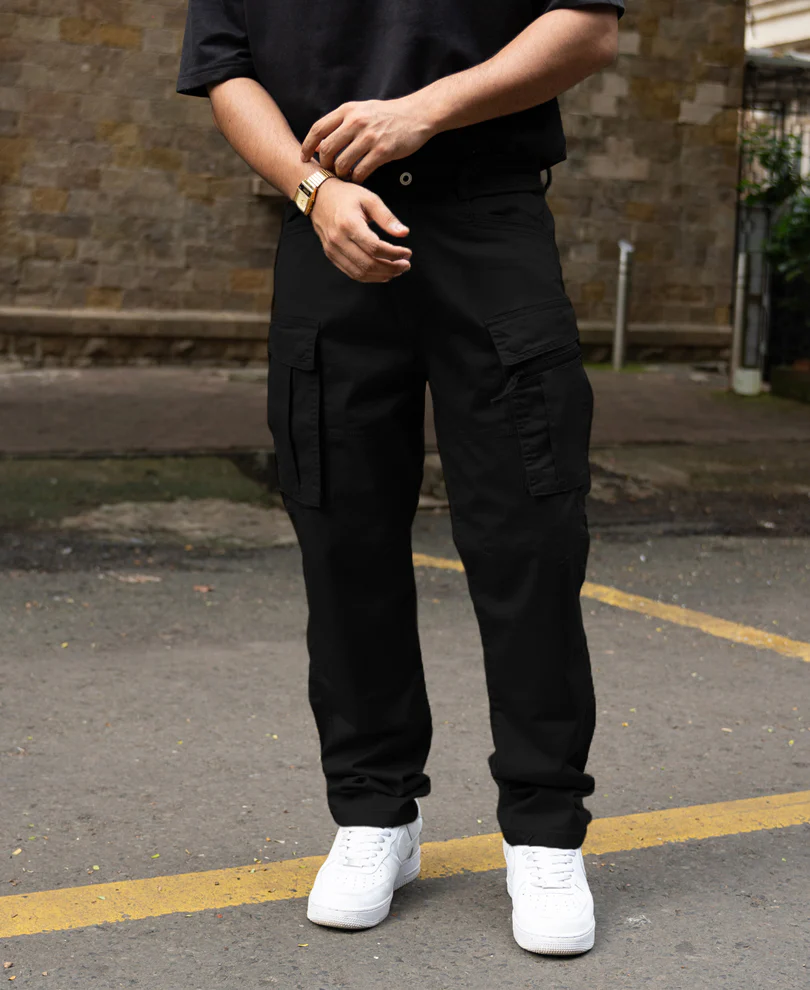 Black Regular Fit Cotton Utility Cargo Pant - Image 2