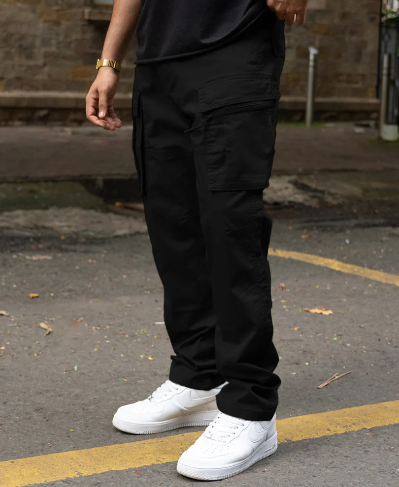 Black Regular Fit Cotton Utility Cargo Pant - Image 3