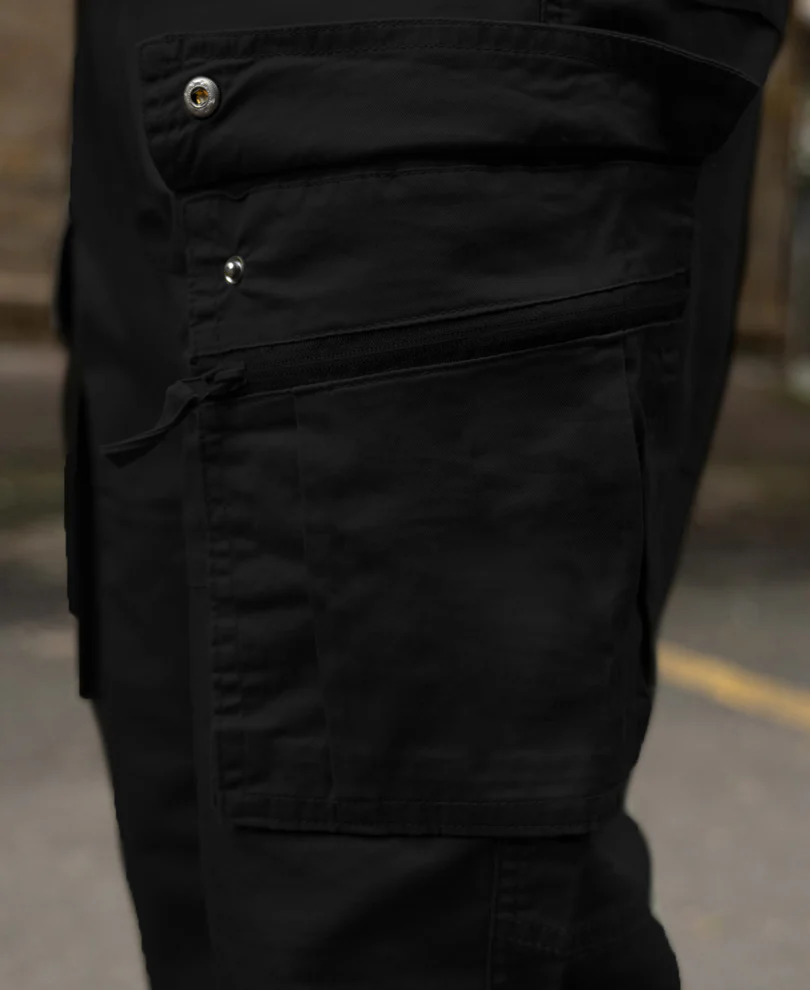 Black Regular Fit Cotton Utility Cargo Pant - Image 4