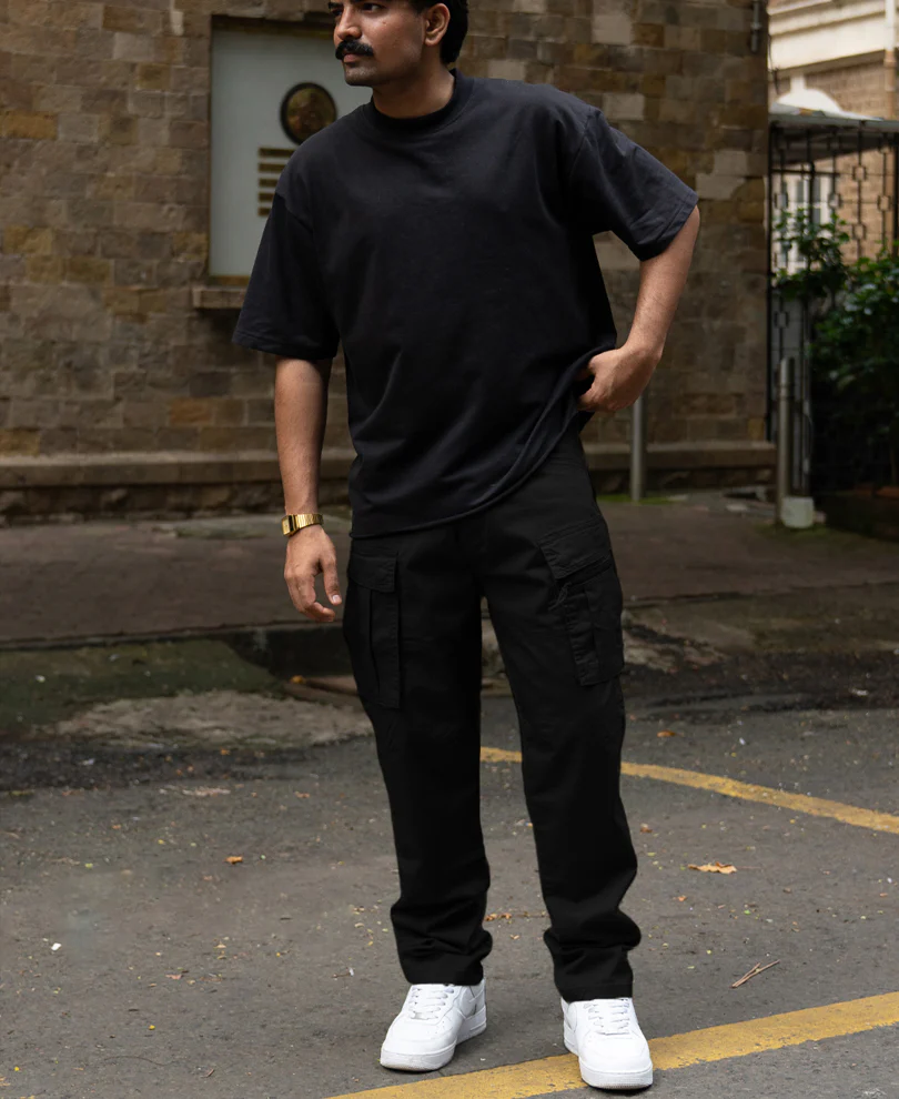 Black Regular Fit Cotton Utility Cargo Pant - Image 7