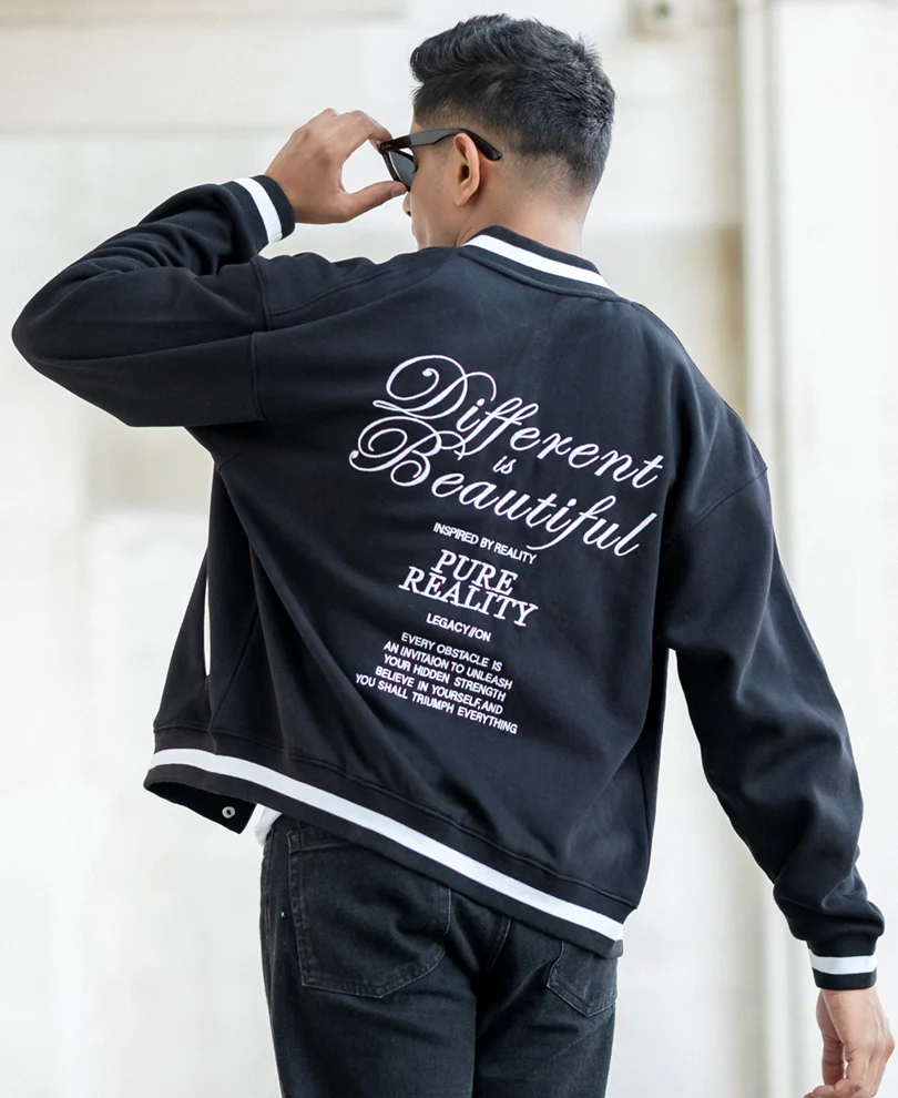 Black Embroidered Varsity Jacket 100% Cotton - Image 3