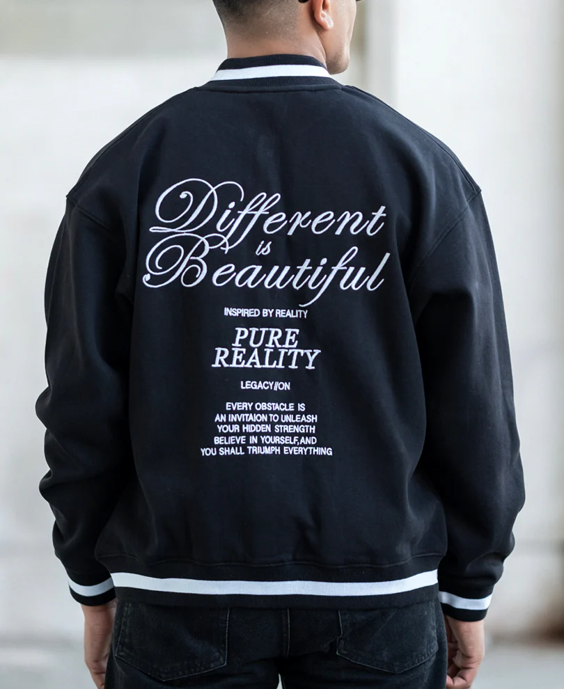 Black Embroidered Varsity Jacket 100% Cotton - Image 4