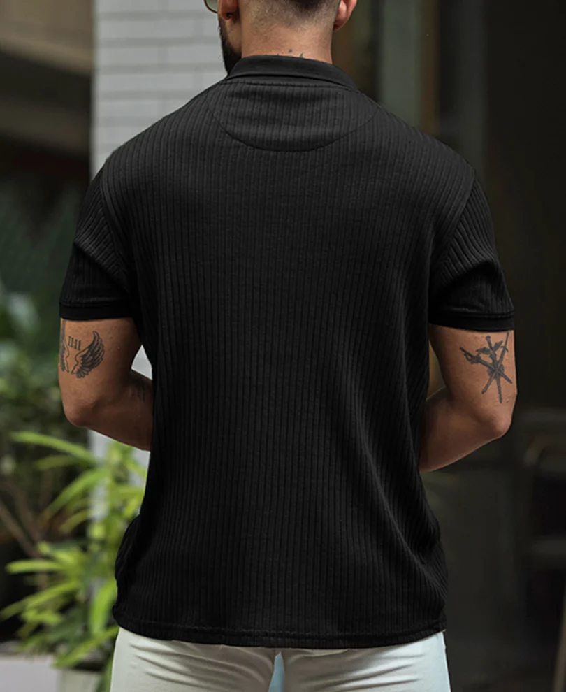 Black Regular Fit Half Sleeves T-shirt - Image 3