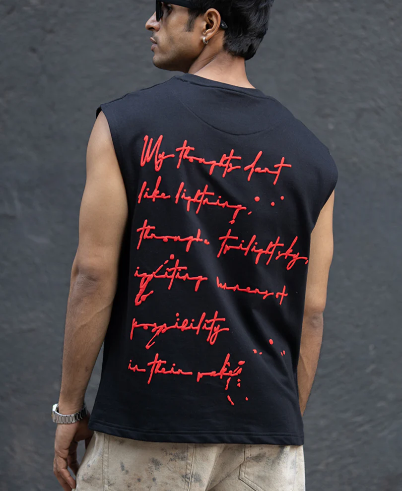 Black Slogan Print Vest 100% Cotton - Image 5