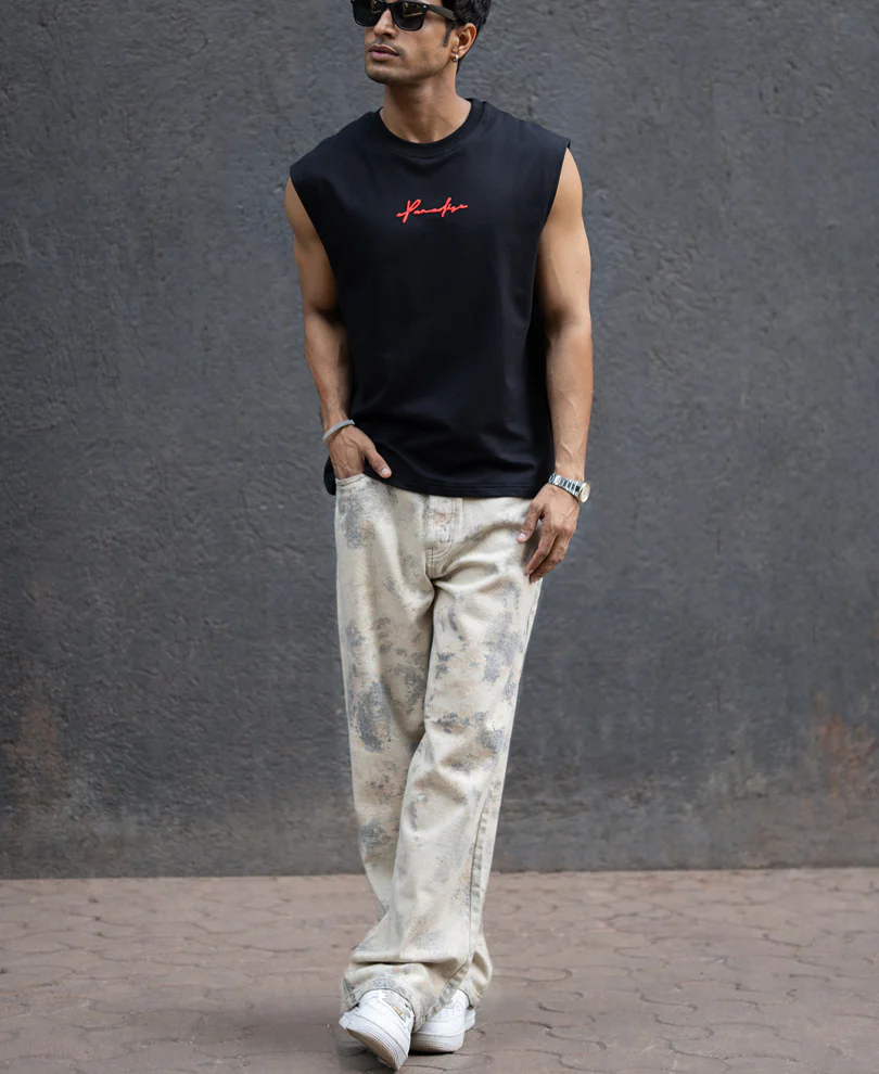 Black Slogan Print Vest 100% Cotton - Image 6