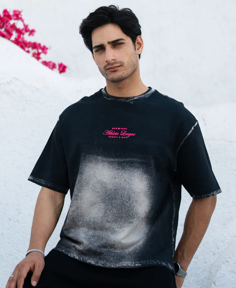 Black Sprayed Graphic T-Shirt 100% Cotton - Image 2