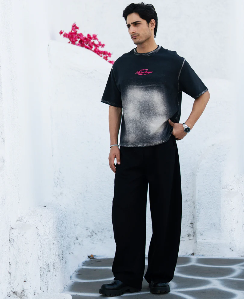 Black Sprayed Graphic T-Shirt 100% Cotton - Image 7