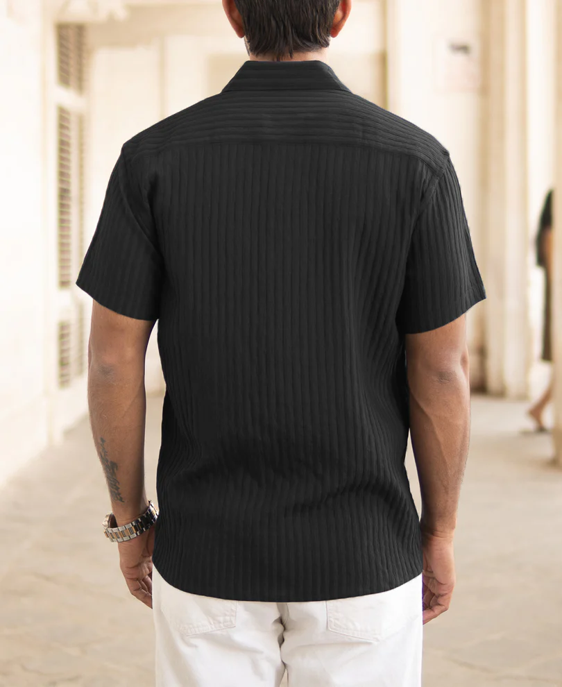 Black Stripe Regular Fit Half Sleeves Shirt - Image 5