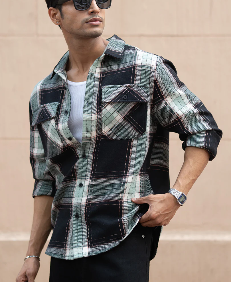 Black Structure Checks Shirt - Image 2