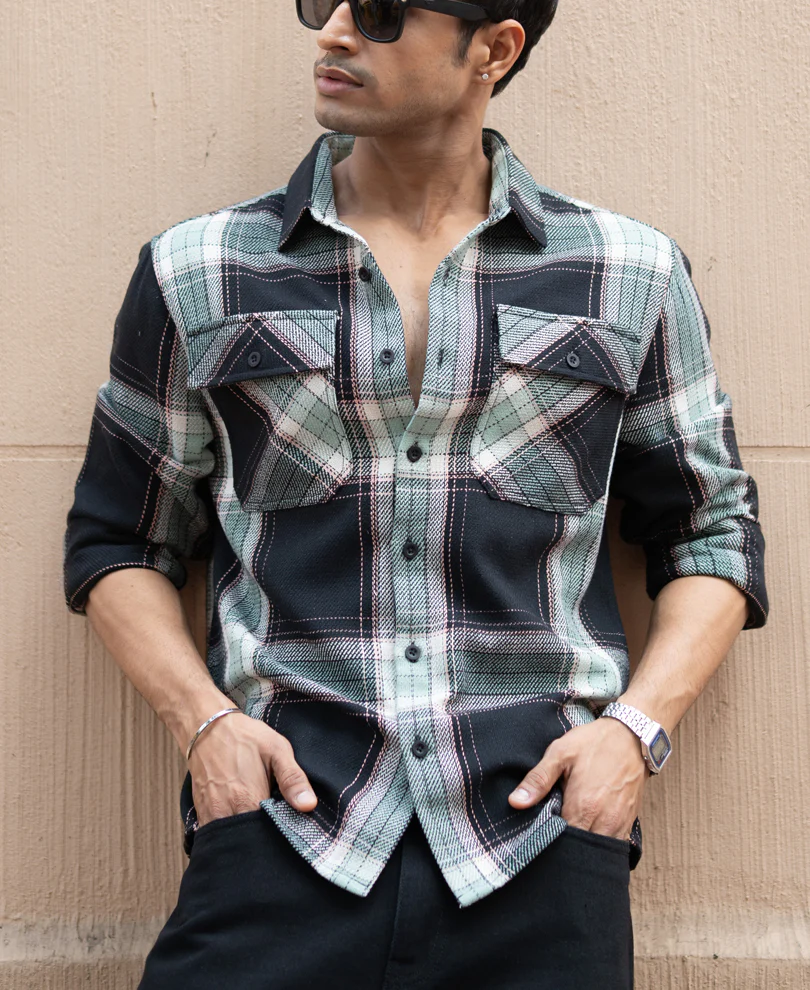 Black Structure Checks Shirt - Image 3