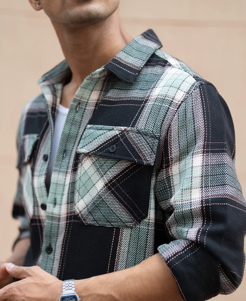 Black Structure Checks Shirt - Image 5