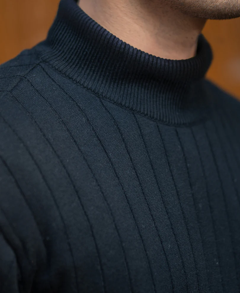 Black Structure Stripe High Neck T-Shirt - Image 3