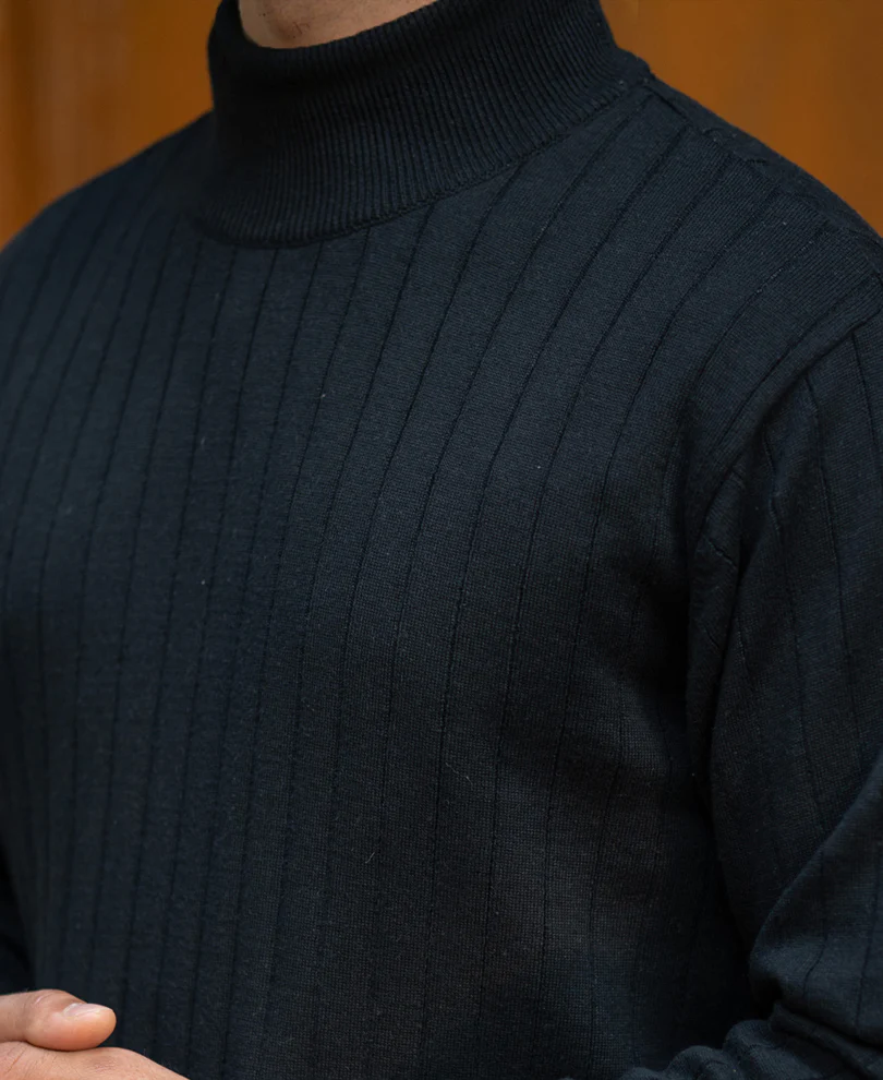 Black Structure Stripe High Neck T-Shirt - Image 4