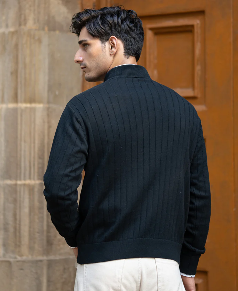 Black Structure Stripe High Neck T-Shirt - Image 5