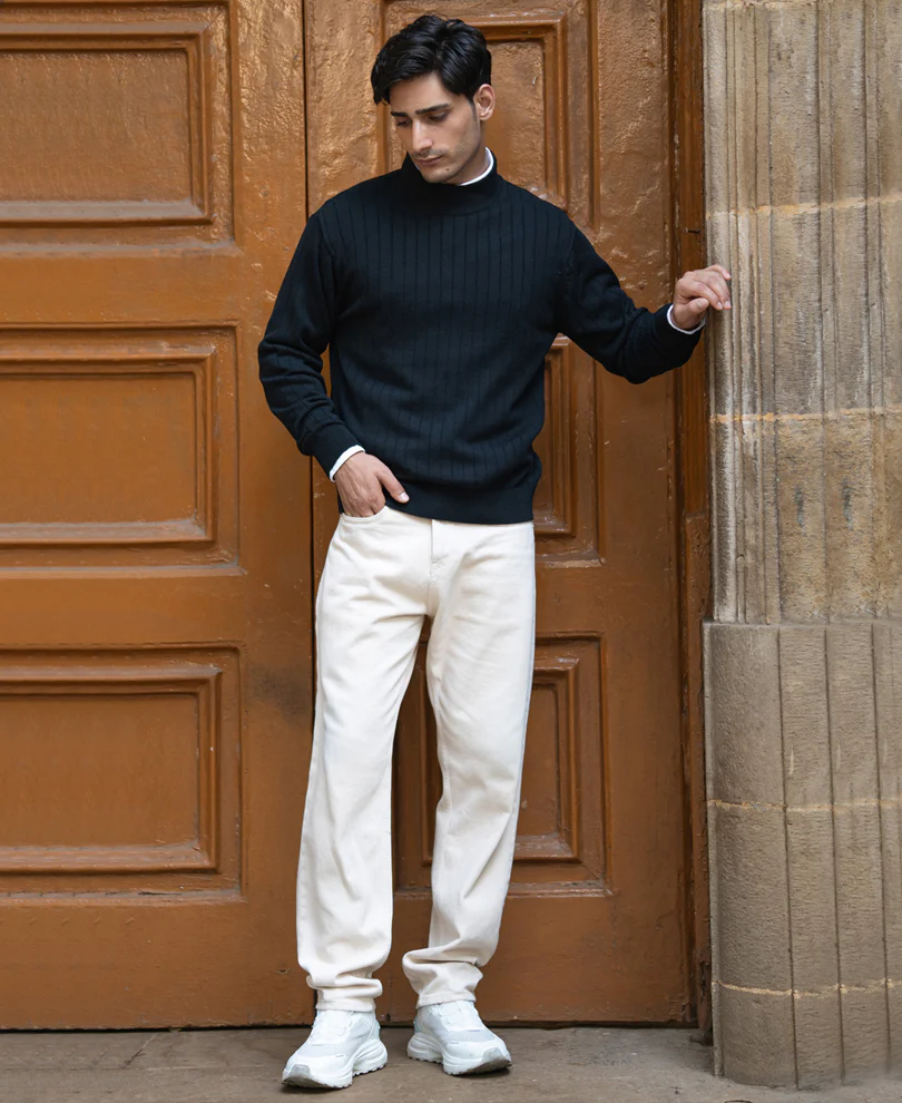 Black Structure Stripe High Neck T-Shirt - Image 6