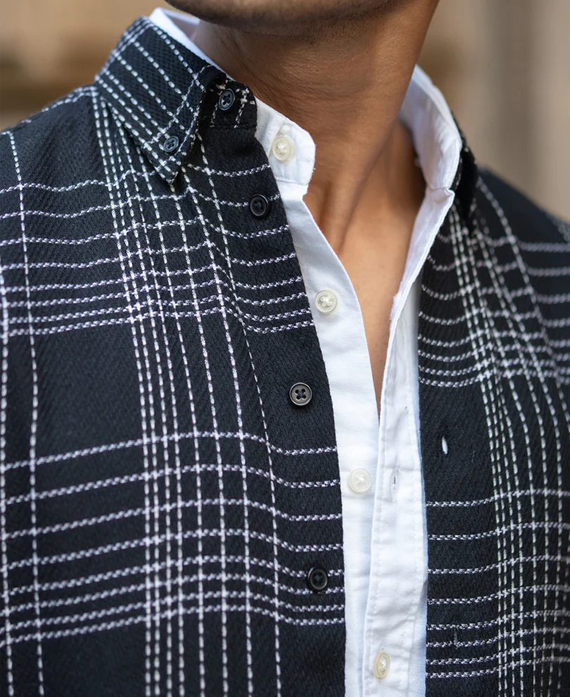 Black Structured Checked Shirt - Image 3