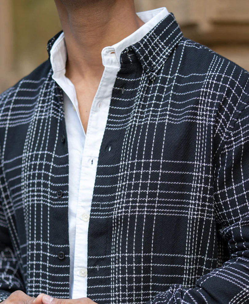 Black Structured Checked Shirt - Image 4