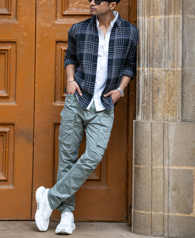 Black Structured Checked Shirt - Image 5