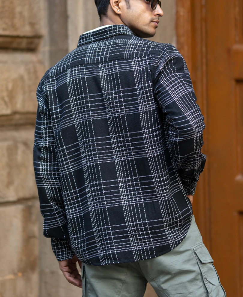 Black Structured Checked Shirt - Image 6