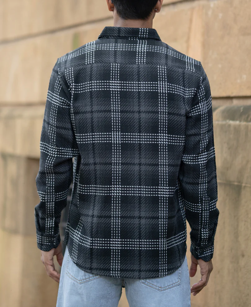 Black Structured Double Pockets Checked Shirt - Image 5