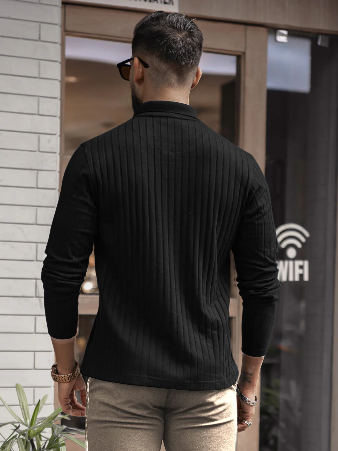 Black Structured Knit T-Shirt - Image 3
