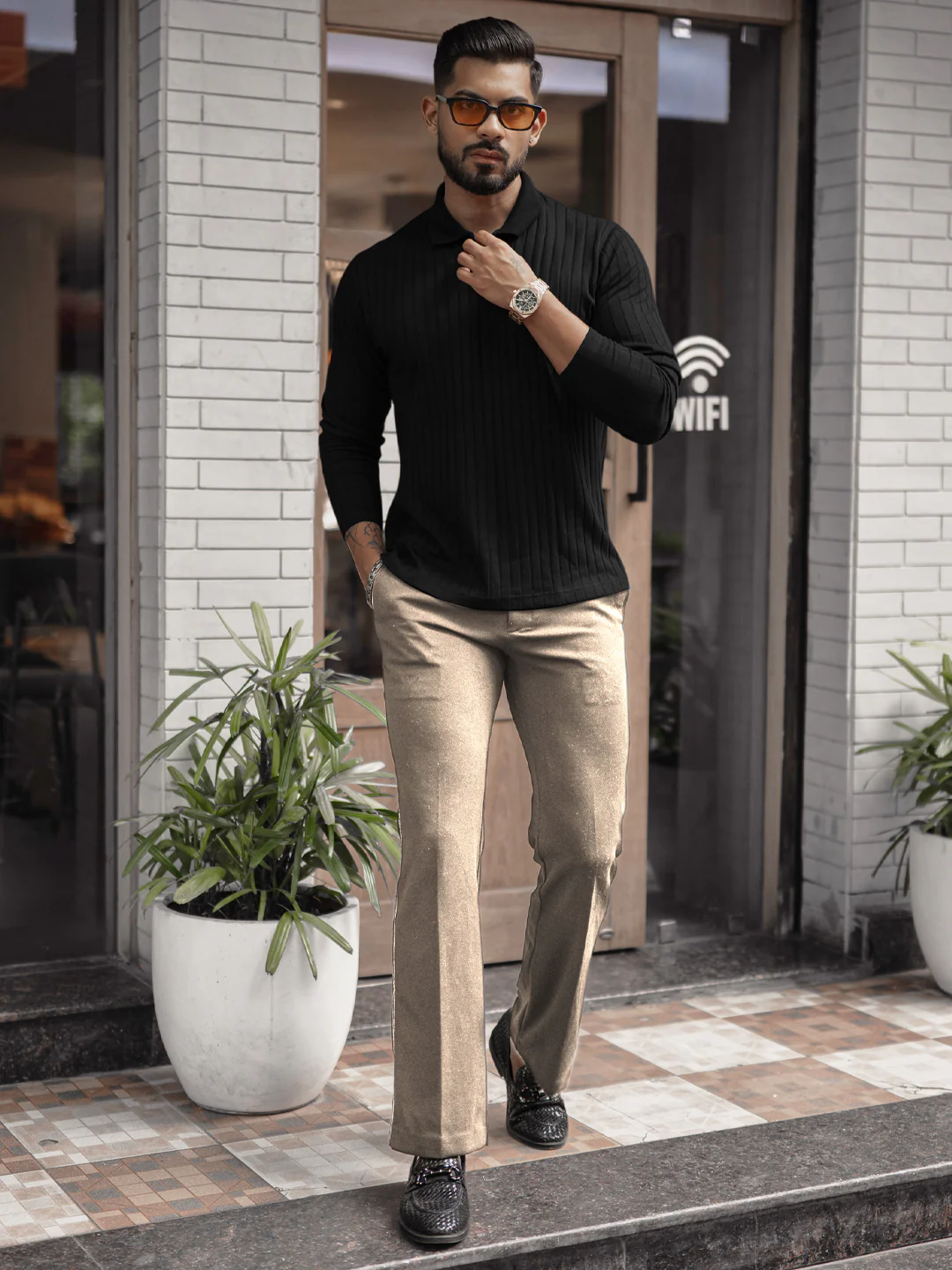 Black Structured Knit T-Shirt - Image 4