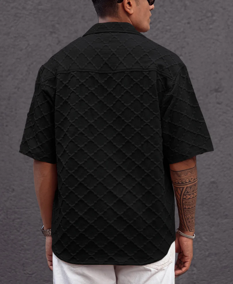 Black Structured Oversized fit Half Sleeves Shirt - Image 4